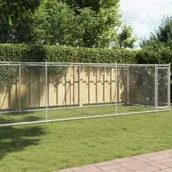 Jaula De Perros Con Puerta Acero Galvanizado Gris 8x2x1,5 M