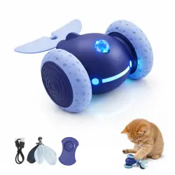 TheKingPet juguete interactivo recargable para gatos con mando, LED y plumas - 7cm x 5cm x 4cm