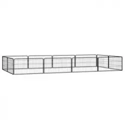 Jaula Perros 12 Paneles | Perrera Exterior Acero Recubierto Polvo Negro 100x50 Cm Cfw765813