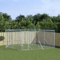 Perrera De Exterior | Jaula Para Perro | Parque Para Mascotas Acero Galvanizado Plateado 4x4x2 M Cfw783718