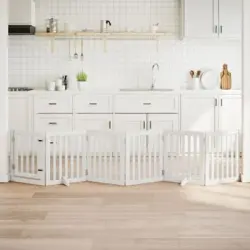 Puerta Para Perros Plegable 3 Paneles Madera Álamo Blanca 300cm