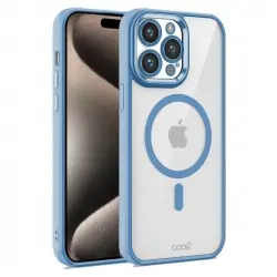 Cool Funda Magnética Transparente con Borde Celeste para iPhone 15 Pro Max