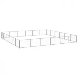 Perrera Exterior | Jaula Para Perro | Parque Para Mascotas Plateada 36 M² Acero Cfw784041