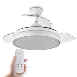Yoevu Espartan Mini Ventilador de Techo con Luz LED y Aspas Retractiles 91cm Blanco
