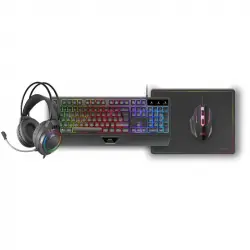 Mars Gaming MCP124PRO Combo RGB 4en1 Teclado H-Mech Ratón Auriculares Alfombrilla Español Negro