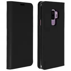 Avizar Funda Libro Cartera de Cuero Negra para Samsung Galaxy S9 Plus