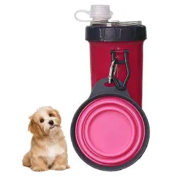 FurryFusion Botella 2 en 1 para agua y comida de perro - Rojo