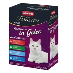 animonda vom Feinsten Adult Raffinesse en gelatina 12 x 85 g - Mix variedades terrestres y acuáticas (4 variedades)