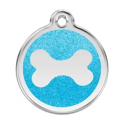 Placa identificativa Purpurina Hueso Aqua para perros