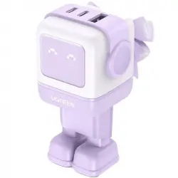 Ugreen Uno Cargador Rápido 65W GaN de 2 Puertos USB-C + 1 Puerto USB-A con Pantalla LED Púrpura
