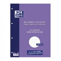 Oxford 100 Folios de Recambio A4 para Carpeta Oxford de 4 Taladros 90gr