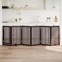 Puerta Para Perros Plegable 6 Paneles Madera Álamo Marrón 300cm