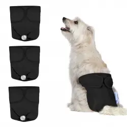 Nobleza 3x Pañales Lavables para Perros, Bragas Higiénica para Perras en Celo,  Reutilizable Mascotas Sanitarios Pañal para Perros Hembras (M Cintura  32-37.5cm, 3 Packs, Negro)