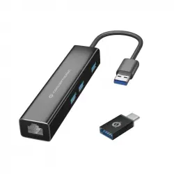 Conceptronic DONN07BA HUB 3 Puertos USB 3.0 con Adaptador Red Gigabit + Adaptador USB-C