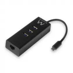 Ewent Hub 3 puertos USB 3.1 Tipo C con Puerto de Red Gigabit