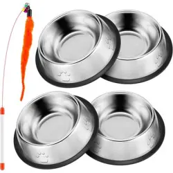 HausPets Comedero gato 4 cuencos acero + juguete - 4 cuencos + juguete