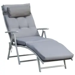 Outsunny Tumbona Plegable Tumbona de Jardín con Respaldo Ajustable en 7 Posiciones con Cojín Cuerpo Entero y Cabeza para Terraza Piscina Carga Máx. 165 kg 137x63,5x100,5 cm Gris