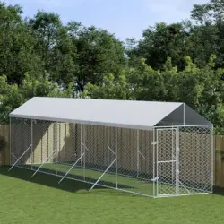 Perrera De Exterior | Jaula Para Perro | Parque Para Mascotas Con Toldo Acero Galvanizado Plata 2x10x2,5m Cfw783763