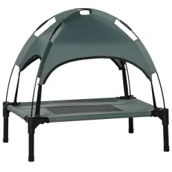 PawHut Cama Elevada para Mascotas Portátil con Toldo Extraíble Tela Transpirable al Aire Libre para Interior y Exterior 61x46x62 cm Gris.