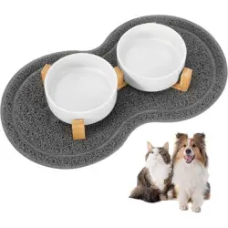 HausPets Comedero perro 2 cuencos cerámica 400 ml – Blanco - Blanco