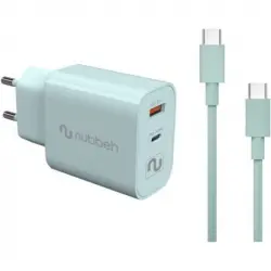Nubbeh Cargador Pared Bhoot Usb + Usb-c Pd 3.0 30w Turquesa + Cable Cc Silicona Líquida 60w