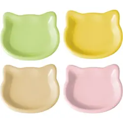 HausPets Juego de 4 cuencos poco profundos para gatitos – Para patas cortas - Blanco, verde, rosa, amarillo