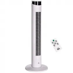 Homcom Ventilador Torre Oscilante con Control Remoto 93cm 45W Blanco