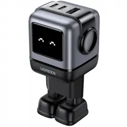 UGREEN Uno Cargador Rápido 65W GaN de 2 Puertos USB-C + 1 Puerto USB-A con Pantalla LED Negro