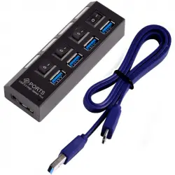 OcioDual HUB USB de 4 Puertos 3.0 Negro con Interruptor