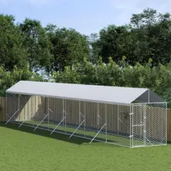Perrera De Exterior | Jaula Para Perro | Parque Para Mascotas Con Toldo Acero Galvanizado Plata 2x14x2,5m Cfw783765