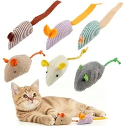 HausPets 6 piezas peluche ratón gato cola larga hierba gato instinto caza - Artículo 1