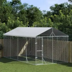Perrera De Exterior | Jaula Para Perro | Parque Para Mascotas Con Toldo Acero Galvanizado Plata 3x6x2,5 M Cfw783772