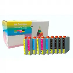 Inkpro Cartucho de Tinta Compatible con Epson T1281/T1282/T1283/T1284 Negro/Tricolor Pack 10