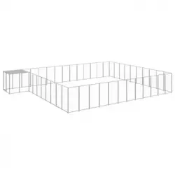 Perrera Exterior | Jaula Para Perro | Parque Para Mascotas Plateada 37,51 M² Acero Cfw784042