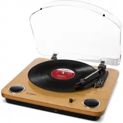 ION Max LP Wood Tocadiscos de Vinilo de 3 Velocidades con Altavoces Estéreo Madera