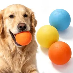 Nobleza Pelota para Perros de Caucho Natural (Pack de 3 con Bolsa de Malla) - Pelotas Resistentes de 6.3 cm para Morder, Tirar y Lanzar,  Interactivo para Perros Pequeños, Medianos y Grandes, Incluye Red de Transporte - 6.3 cm