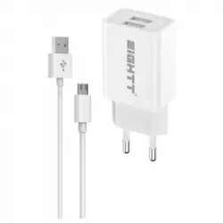Eightt ECW-M Cargador Smartphone 2x USB-A con Cable Micro USB Blanco