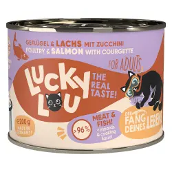 Lucky Lou Adult 6 x 200 g comida húmeda para gatos - Aves de corral y salmón