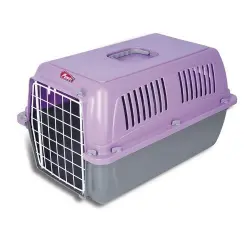 Pedrós transportín de plástico morado y gris para mascotas