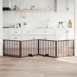 Puerta Para Perros Plegable 4 Paneles Madera Álamo Marrón 320cm