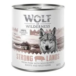 Wolf of Wilderness 6 x 800 g - Strong Lands, con cerdo