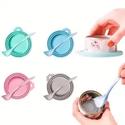 UAMLY Juego de tapa de lata y cuchara con temática de mascotas - 4 piezas