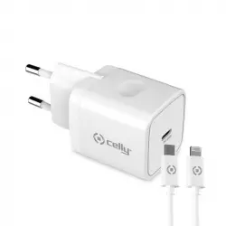 Celly Pack Cargador de 20W y Cable USB-C a Lightning Blanco