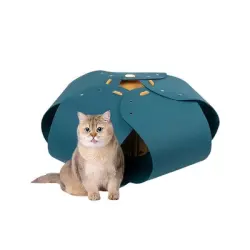 FurryFusion Nido semicerrado para gatos de tul, 70x70x28cm - Azul oscuro