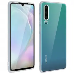 Avizar Carcasa Silicona Transparente + Cristal Templado Bordes Negros para Huawei P30