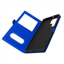 Funda Samsung Galaxy S22 Ultra Con Solapa Doble Ventana Soporte Vídeo Azul