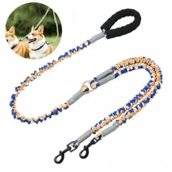 FurryFusion Correa elástica de doble extremo para perros - Azul naranja