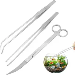 ZooVenture Kit de acuario 3 en 1: pinzas, tijeras y acero inoxidable - Juego de tres piezas en color primario (bolsa de PE sellada)