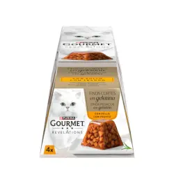 0.228 KG 4 tarrinas x 57 g Gourmet Revelations Finos Cortes de Pollo en gelatina para gatos