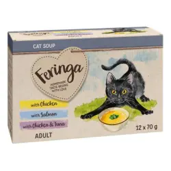 Feringa Cat Soup 12 x 70 g sopa para gatos - Pack mixto (pollo, salmón, pollo y atún)